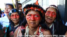 Members of the indigenous Waorani ethnic group, from the Amazon of Ecuador, march to demand that the country s justice ratify a ruling that admits the violation of the mechanism of prior consultation in the bidding of an oil project in its territory, in Quito, Ecuador, 16 May 2019. Indigenous people march in Quito and ask that justice ratify ruling in their favor !ACHTUNG: NUR REDAKTIONELLE NUTZUNG! PUBLICATIONxINxGERxSUIxAUTxONLY Copyright: xJoséxJßcomex AME3505 20190517-636936590343030107 