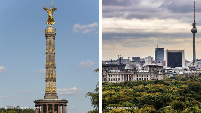 Колонна Победы (слева) и вид на Берлин со смотровой площадки (справа)