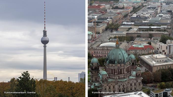 Телевизионная башня (слева) и вид на Берлинской собор со смотровой площадки