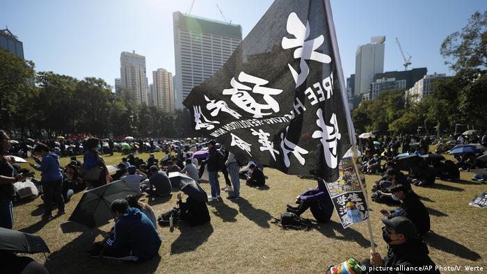 Anti-government activists gathered at Victoria Park during a protest in Hong Kong on Sunday
