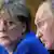 German Chancellor Angela Merkel glances at Russia's President Vladimir Putin at a recent meeting on Ukraine