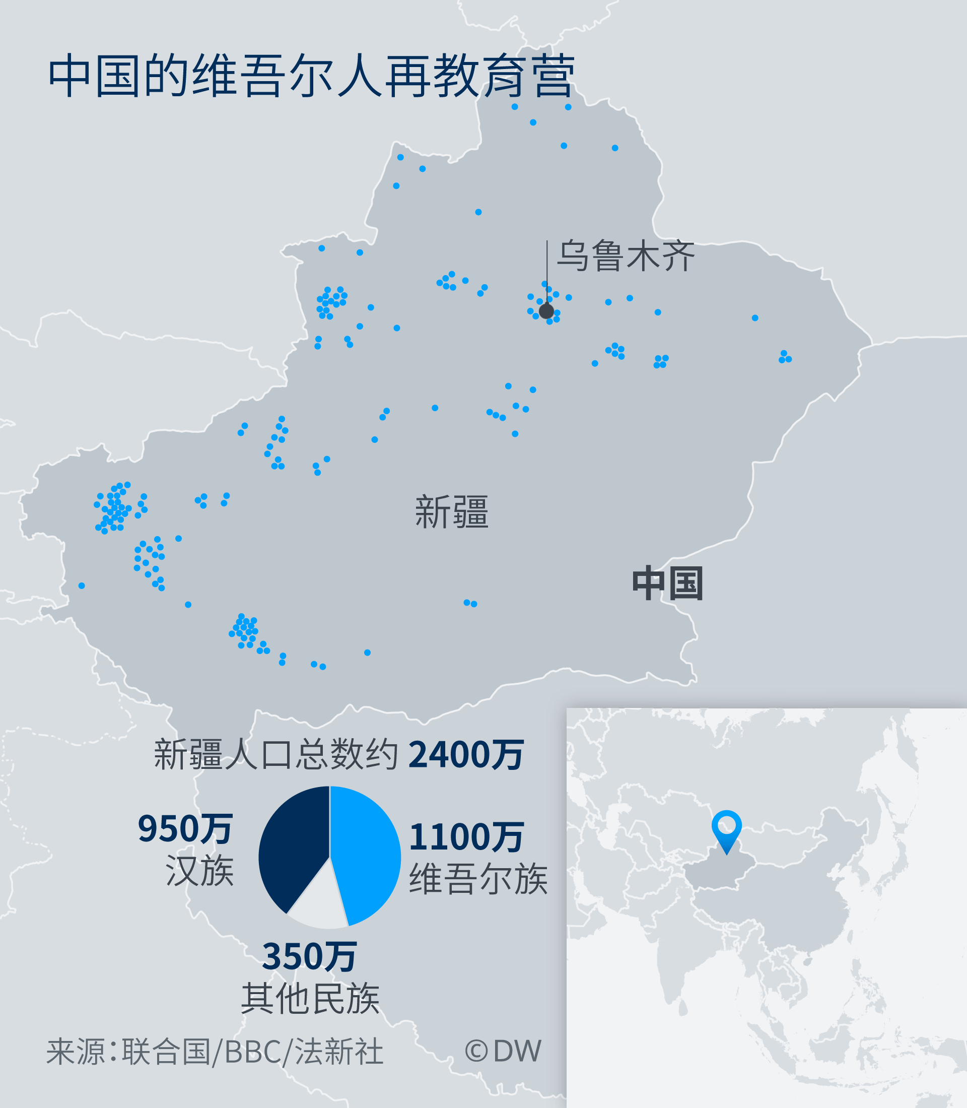 Infografik Karte Chinas Internierungslager für Uiguren ZH