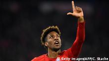 Bayern Munich's French forward Kingsley Coman celebrates after scoring the first goal during the UEFA Champions League Group B football match between Bayern Munich and Tottenham FC on December 11, 2019 in Munich, Germany. (Photo by Christof STACHE / AFP) (Photo by CHRISTOF STACHE/AFP via Getty Images)