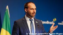 15.12.2019
Brazilian Federal Deputy Eduardo Bolsonaro speaks during the opening ceremony of the Brazilian Ministry Trade And Investment Promotion Agency in Jerusalem on December 15, 2019. (Photo by Gil COHEN-MAGEN / AFP) (Photo by GIL COHEN-MAGEN/AFP via Getty Images)