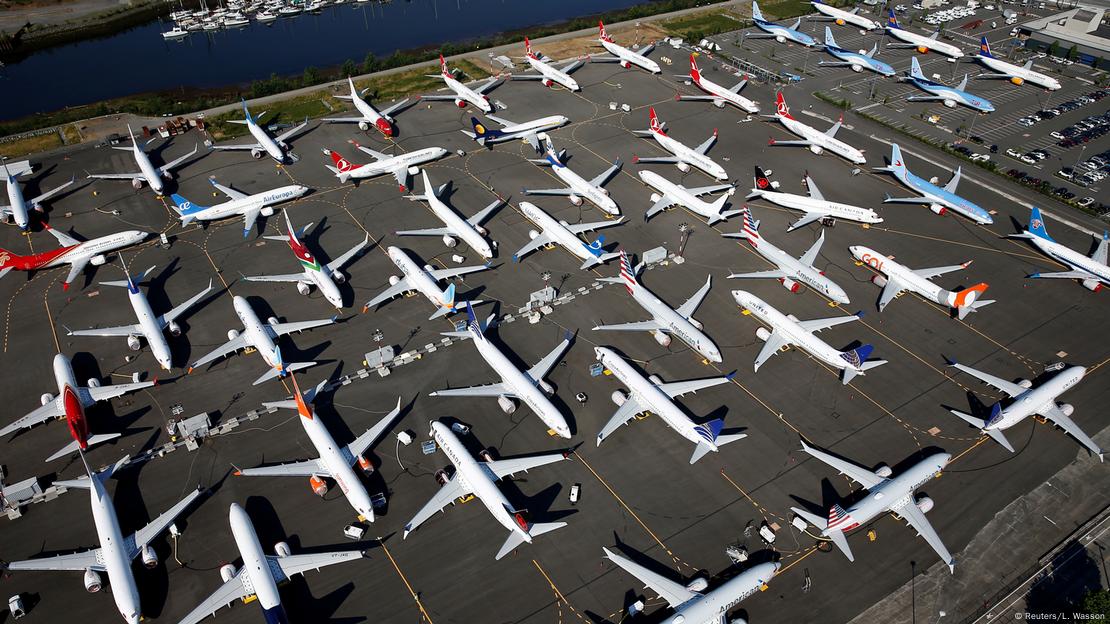 Boeings 737 MAX em área do fabricante americano de aviões nos EUA