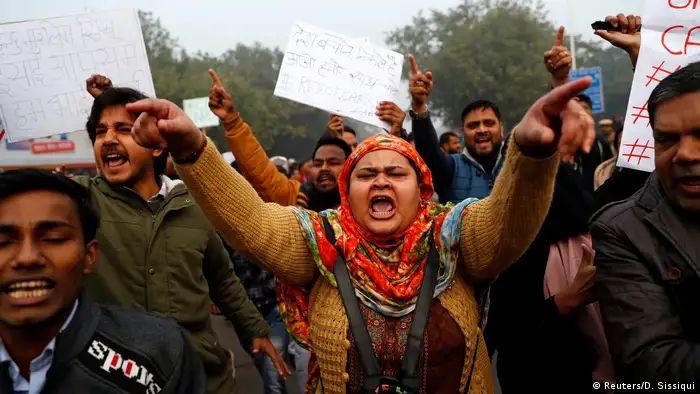 Demonstrators protest against a new citizenship law in Delhi