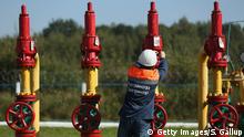 DASHAVA, UKRAINE - SEPTEMBER 18: A worker checks a metal label on a valve at the Dashava natural gas facility on September 18, 2014 in Dashava, Ukraine. The Dashava facility, which is both an underground storage site for natural gas and an important transit station along the natural gas pipelines linking Russia, Ukraine and eastern and western Europe, is operated by Ukrtransgaz, a subsidiary of Ukrainian energy company NJSC Naftogaz of Ukraine. Ukraine recently began importing natural gas from Slovakia through Dashava as Ukraine struggles to cope with cuts in gas deliveries by Gazprom of Russia. As Russia has cut supplies many countries in Europe that rely heavily on Russian gas fear that Russia will increasingly use gas delivery cuts as a political weapon to counter European economic sanctions arising from Russian involvement in fighting between pro-Russian separatists and Ukrainian armed forces in eastern Ukraine. (Photo by Sean Gallup/Getty Images)