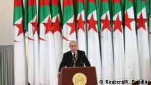 19.12.2019 *** FILE PHOTO: Newly elected Algerian President Abdelmadjid Tebboune delivers a speech during a swearing-in ceremony in Algiers, Algeria December 19, 2019. REUTERS/Ramzi Boudina/File Photo