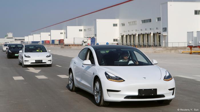 A Tesla Model 3 at the carmaker's Shanghai plant