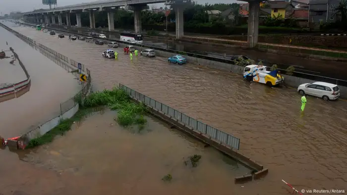 Übersicht über die Flut in Bekasi, nahe Jakarta