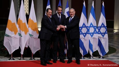 The leaders of Cyprus, Greece and Israel after the signing of the agreement on the EastMed gas pipeline