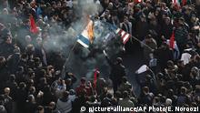 6.1.2020***
Mourners burn mock flags of the U.S. and Israel during a funeral ceremony for Iranian Gen. Qassem Soleimani and his comrades, who were killed in Iraq in a U.S. drone strike on Friday, at the Enqelab-e-Eslami (Islamic Revolution) square in Tehran, Iran, Monday, Jan. 6, 2020. (AP Photo/Ebrahim Noroozi)