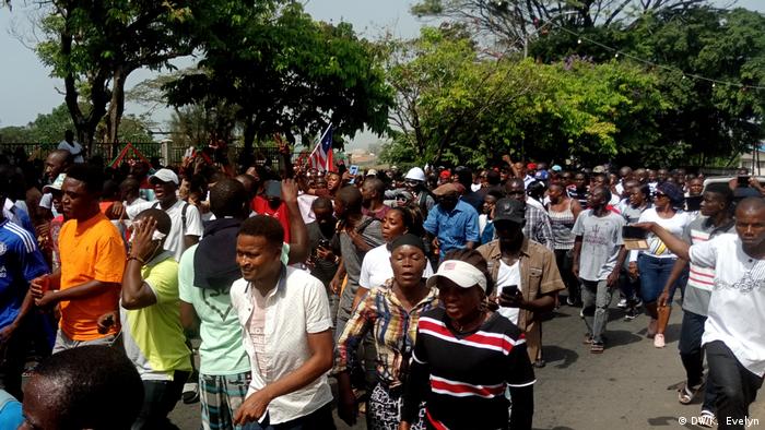 People gather in Monrovia, Liberia to protest a deepening economic crisis