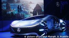 Daimler announces the world premiere of the Mercedes-Benz Vision AVTR concept car at the Daimler Keynote along with a sneak peek of the new Avatar 2 movie, background image, before the CES tech show Monday, Jan. 6, 2020, in Las Vegas. (AP Photo/Ross D. Franklin) |