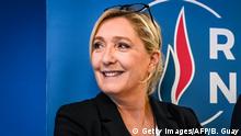 French far-right party Rassemblement National (RN) president Marine Le Pen poses after her new-year wishes to the press conference on January 16, 2020 at the party's headquarters in Nanterre, near Paris. (Photo by Bertrand GUAY / AFP) (Photo by BERTRAND GUAY/AFP via Getty Images)