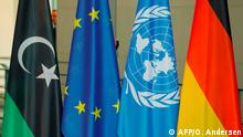 January 19, 2020**
(L to R) Flags of Libya, the EU, UN and Germany are lined up during the Peace summit on Libya at the Chancellery in Berlin on January 19, 2020. - World leaders gather in Berlin on January 19, 2020 to make a fresh push for peace in Libya, in a desperate bid to stop the conflict-wracked nation from turning into a second Syria. Chancellor Angela Merkel will be joined by the presidents of Russia, Turkey and France and other world leaders for talks held under the auspices of the United Nations. (Photo by Odd ANDERSEN / AFP)