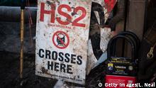 UXBRIDGE, ENGLAND - JANUARY 21: An anti HS2 sign is seen at an Extinction Rebellion camp on January 21, 2020 in Harefield, England. Members of the climate change activist group Extinction Rebellion have joined efforts by HS2 campaigners to prevent woodland and a nature reserve from being demolished. (Photo by Leon Neal/Getty Images)