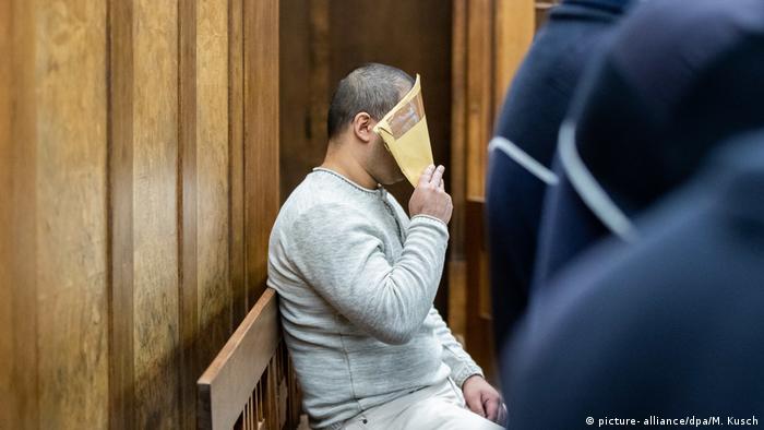 Defendant covering his face with a file