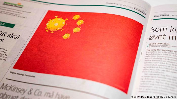 caricature of chinese flag in newspaper