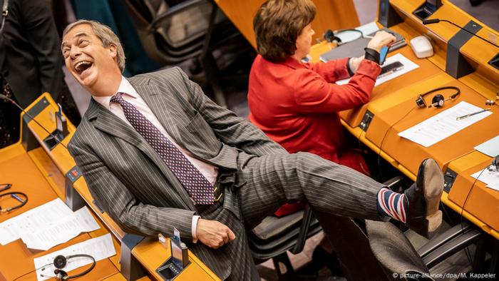 Nigel Farage shows off his UK-themed socks in the European Parliament