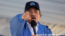 Nicaraguan President Daniel Ortega, speaks to supporters during a rally marking the 40th Anniversary of the National Palace's takeover by the Sandinista guerrillas prior to the triumph of the revolution, in Managua on August 22, 2018. (Photo by INTI OCON / AFP) (Photo credit should read INTI OCON/AFP via Getty Images)