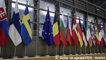 A picture shows a bare flag post amongst flags of the European Union members after the United Kingdom's colours were removed from the European Council building in Brussels on Brexit Day, January 31, 2020. - Britain leaves the European Union at 2300 GMT on January 31, 2020, 43 months after the country voted in a June 2016 referendum to leave the block. The withdrawal from the union ends more than four decades of economic, political and legal integration with its closest neighbours. (Photo by OLIVIER HOSLET / POOL / AFP) (Photo by OLIVIER HOSLET/POOL/AFP via Getty Images)