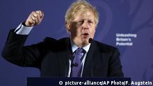 British Prime Minister Boris Johnson outlines his government's negotiating stance with the European Union after Brexit, during a key speech at the Old Naval College in Greenwich, London, Monday, Feb. 3, 2020. (AP Photo/Frank Augstein) |