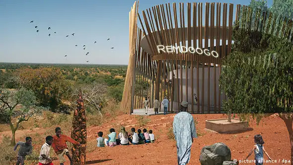 Das am Computer generierte Bild zeigt das Opernhaus "Remdoogo" im afrikanischen Ouagadougou in Burkina Faso. Der vor zwei Jahren an Lungenkrebs operierte Schlingensief (49) erfüllt sich in Afrika einen Lebenstraum und legt am 8. Februar 2010 den Grundstein zu dem von ihm seit längerem unbeirrt verfolgten "Operndorf" in Burkina Faso. (Foto: Diebédo Francis Kere/kere architecture)
