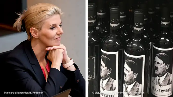 Bildkombo l AfD Jessica Bießmann und Führerwein Hitlerwein aus Italien