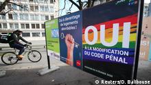 A poster in favour of the change of the penal code is pictured ahead of a referendum on anti-homophobia law in Geneva, Switzerland, February 6, 2020. The poster reads : Yes to the change of the penal code. Picture taken February 6, 2020. REUTERS/Denis Balibouse