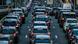 Cars tail to tail on a congested street in Brussels Cars tail to tail on a congested street in Brussels