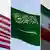 USA Saudi Arabia Iran flags side by side in bild combo