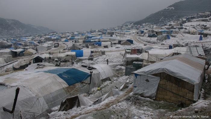 An view on a refugee camp during a freezing cold day in Idlib, Syria on February 13, 2020