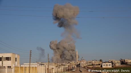 Smoke rises from an airstrike in Idlib 