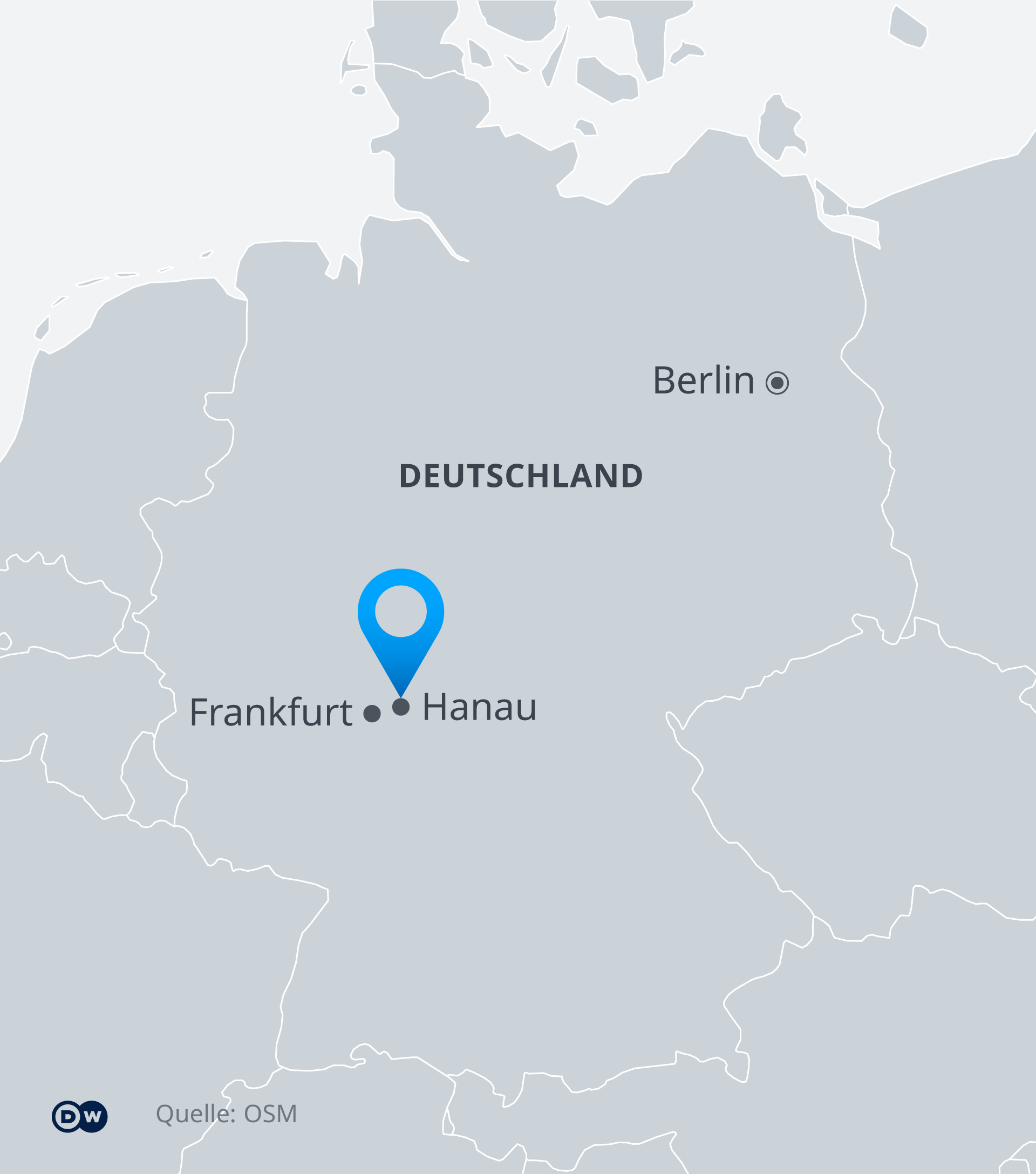 Karte - Anschläge in Hanau, Hessen, Deutschland - EN