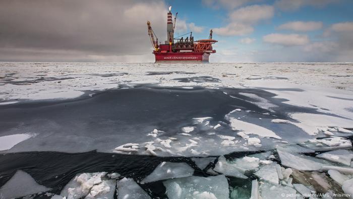 An offshore oilrig in the Arctic