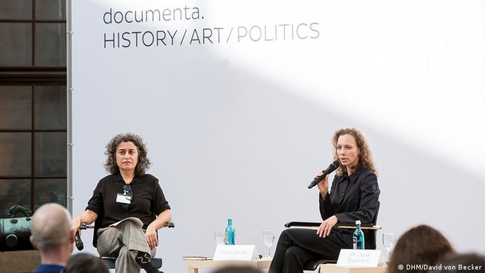Julia Friedrich in conversation with Mela Davila in front of an audience