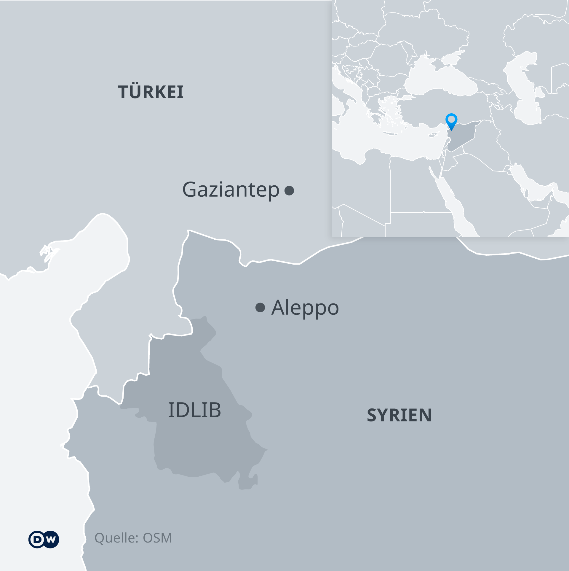 Karte Grenzbebiet Syrien Türkei bei Idlib - DE