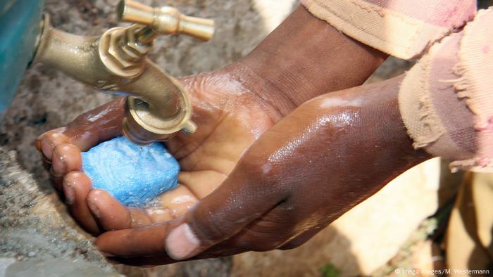 A person washed hands with soap