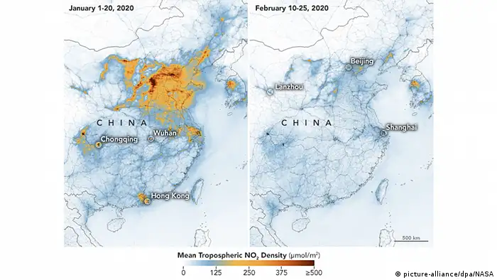 Coronavirus in China Rückgang Luftverschmutzung