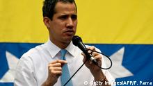 10.03.2020++++++++++ Venezuelan opposition leader Juan Guaido addresses supporters during a street meeting within a demonstration heading to the National Assembly, in Las Mercedes, east Caracas on March 10, 2020. (Photo by Federico Parra / AFP) (Photo by FEDERICO PARRA/AFP via Getty Images)