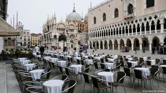 Deserted tables in Veneice, Italy