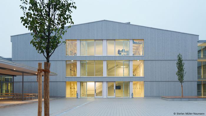 A picture of a German high school that's been awarded for its net-zero design