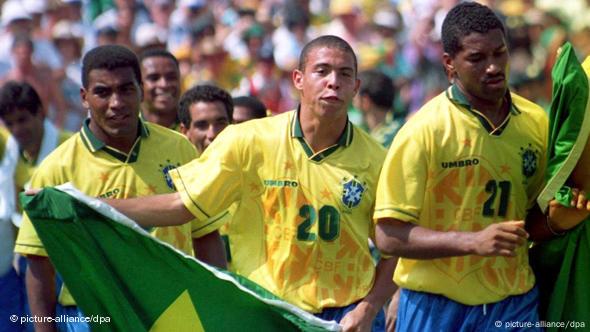 Then 17-year-old footballer and future world star Ronaldo Nazario de Lima with the Brazilian flag after winning the 1994 World Cup title in Los Angeles.