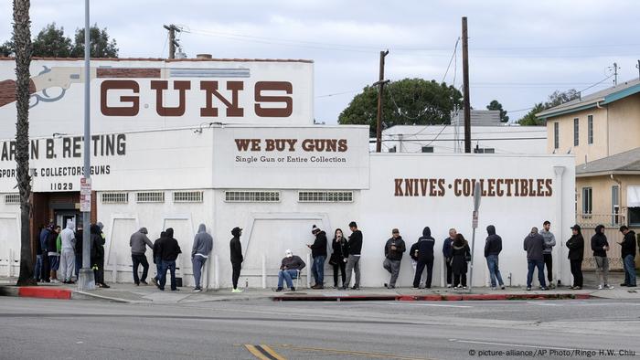 People waiting in line outside a gun store in Culver City, California