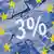Illustration, showing money, EU stars and three percent numeral,