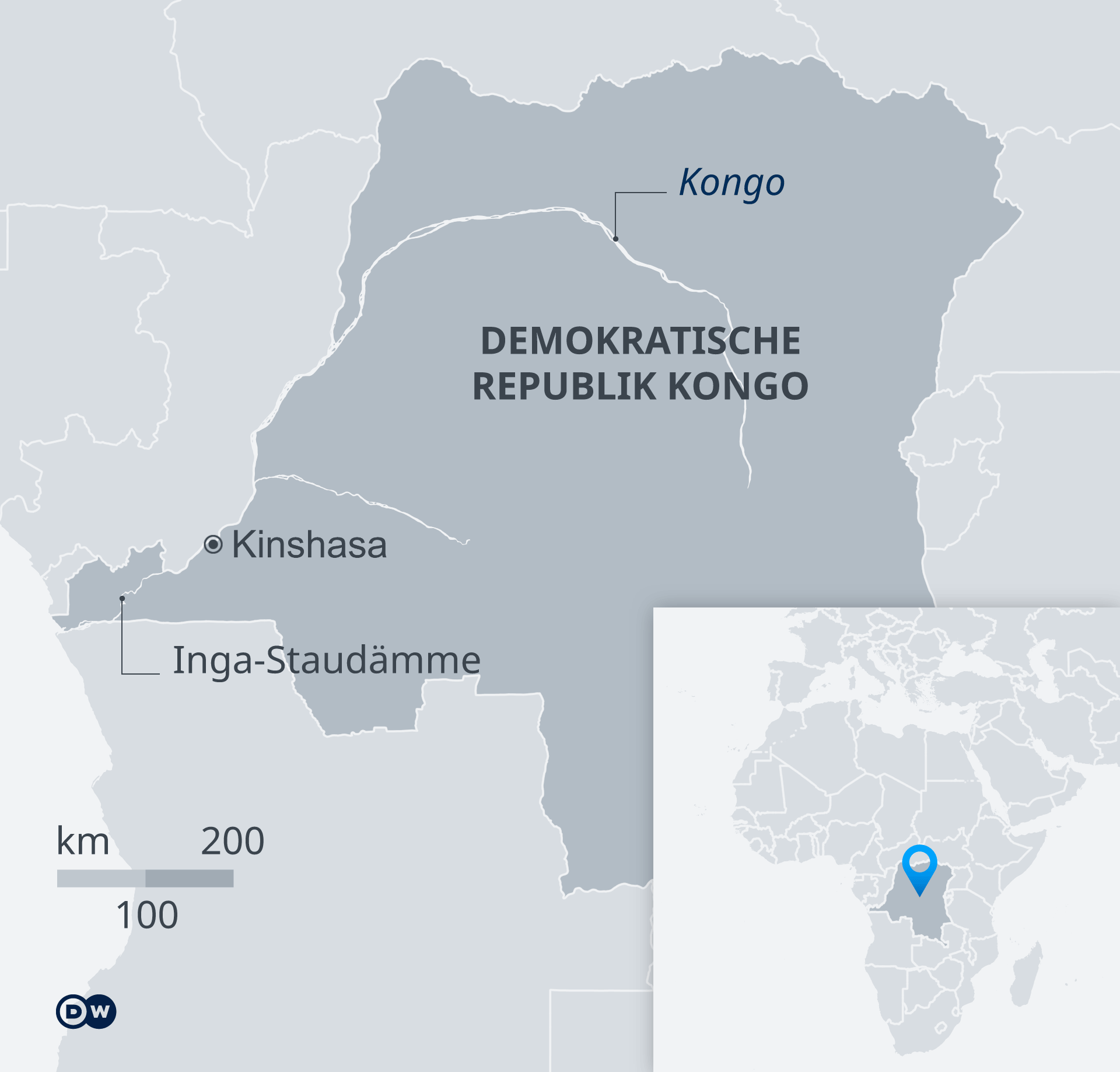 Infografik Karte DR Kongo mit Inga-Staudämmen DE