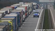 A lorry traffic jam is seen near the German-Polish border in Frankfurt/Oder during the spread of coronavirus disease (COVID-19) in Germany, March 19, 2020. REUTERS/Hannibal Hanschke
