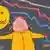 Карикатура - "Грета Тунберг" восклицает на фоне падающих графиков акций на бирже: "Вы вернули мне детство!"