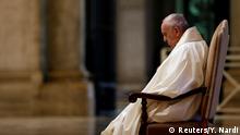 Pope Francis sits at St. Peter's Basilica during an extraordinary Urbi et Orbi (to the city and the world) blessing - normally given only at Christmas and Easter -, as a response to the global coronavirus disease (COVID-19) pandemic, at the Vatican, March 27, 2020. REUTERS/Yara Nardi/Pool